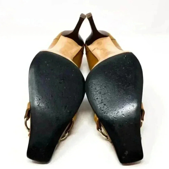 Gucci Brown Leather Gold Horsebit Chain Pointed Toe Kitten Heel Pumps Size 10 - Picture 14 of 15
